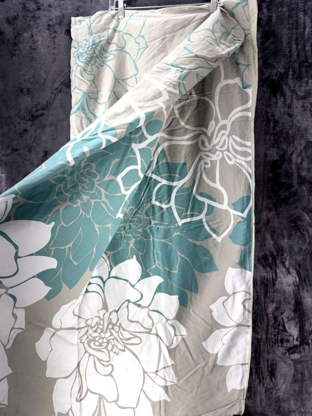 Madison Park Full Queen Duvet Cover 89X100 Taupe Aqua Floral 100% Cotton
